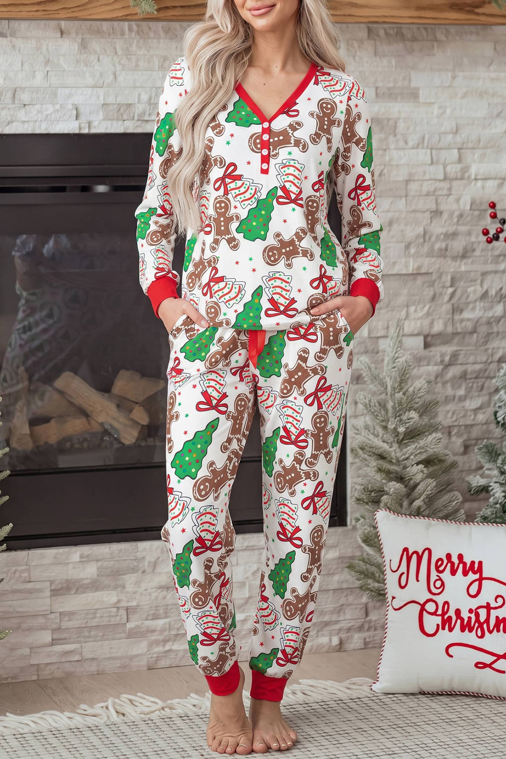 Conjunto de salón navideño blanco para mujer