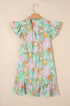 H-Line Abstract Floral Dress, Ruffle Mini