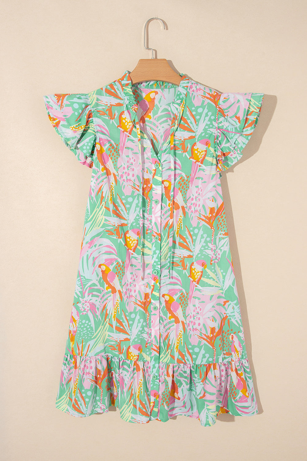 H-Line Abstract Floral Dress, Ruffle Mini