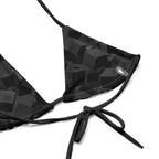 LuckeLadybug eco friendly women's swimwear bikini in black geometric pattern with tie straps