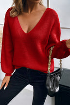 Red Lantern Sleeve Sweater With Bow Detail