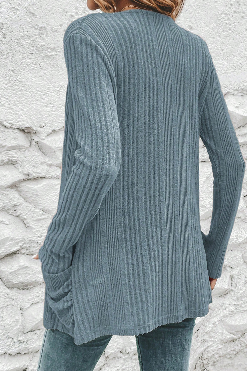 Black Ribbed Open Front Cardigan