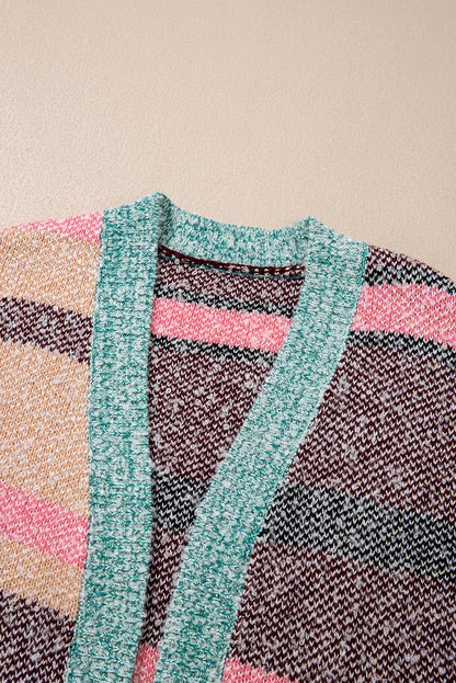Multicolor Striped Open Front Cardigan