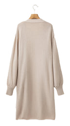 Beige Open Front Knitted Cardigan