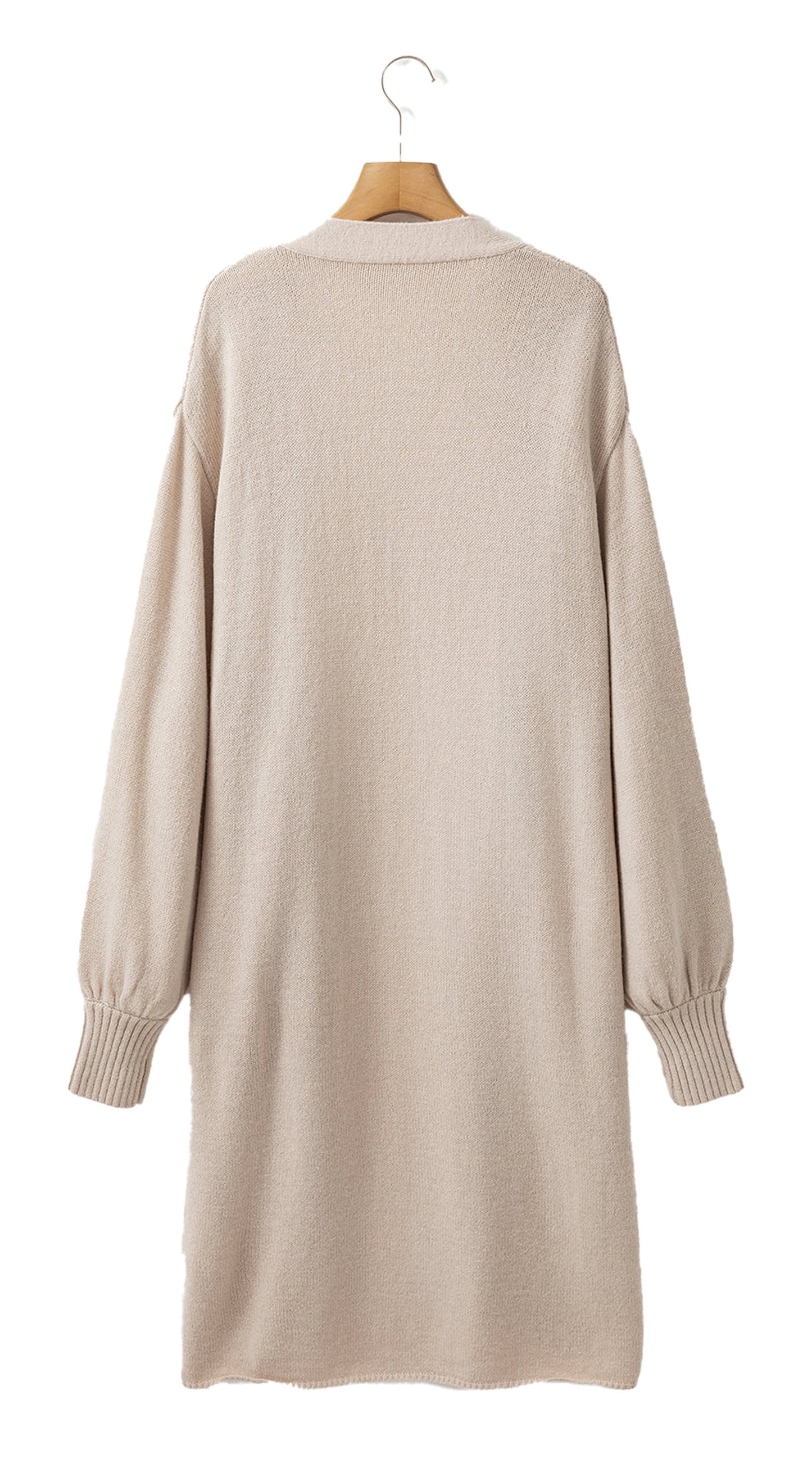 Beige Open Front Knitted Cardigan