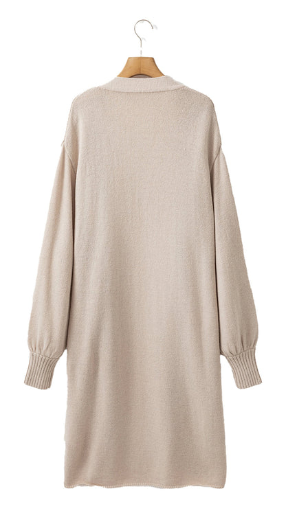 Beige Open Front Knitted Cardigan