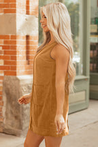 Black Corduroy Mini Dress With Pockets