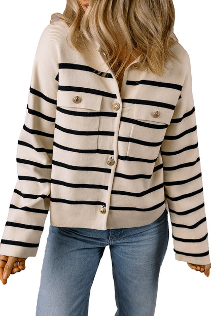 Black Stripe Buttoned Cardigan Sweater