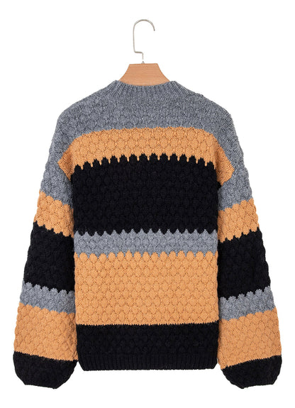 Khaki Color Block High Neck Sweater