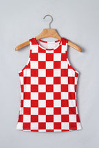 Black Checkerboard Printed Slim Tank Top