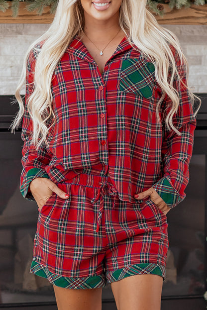 Red Plaid Christmas Pajamas Set For Women