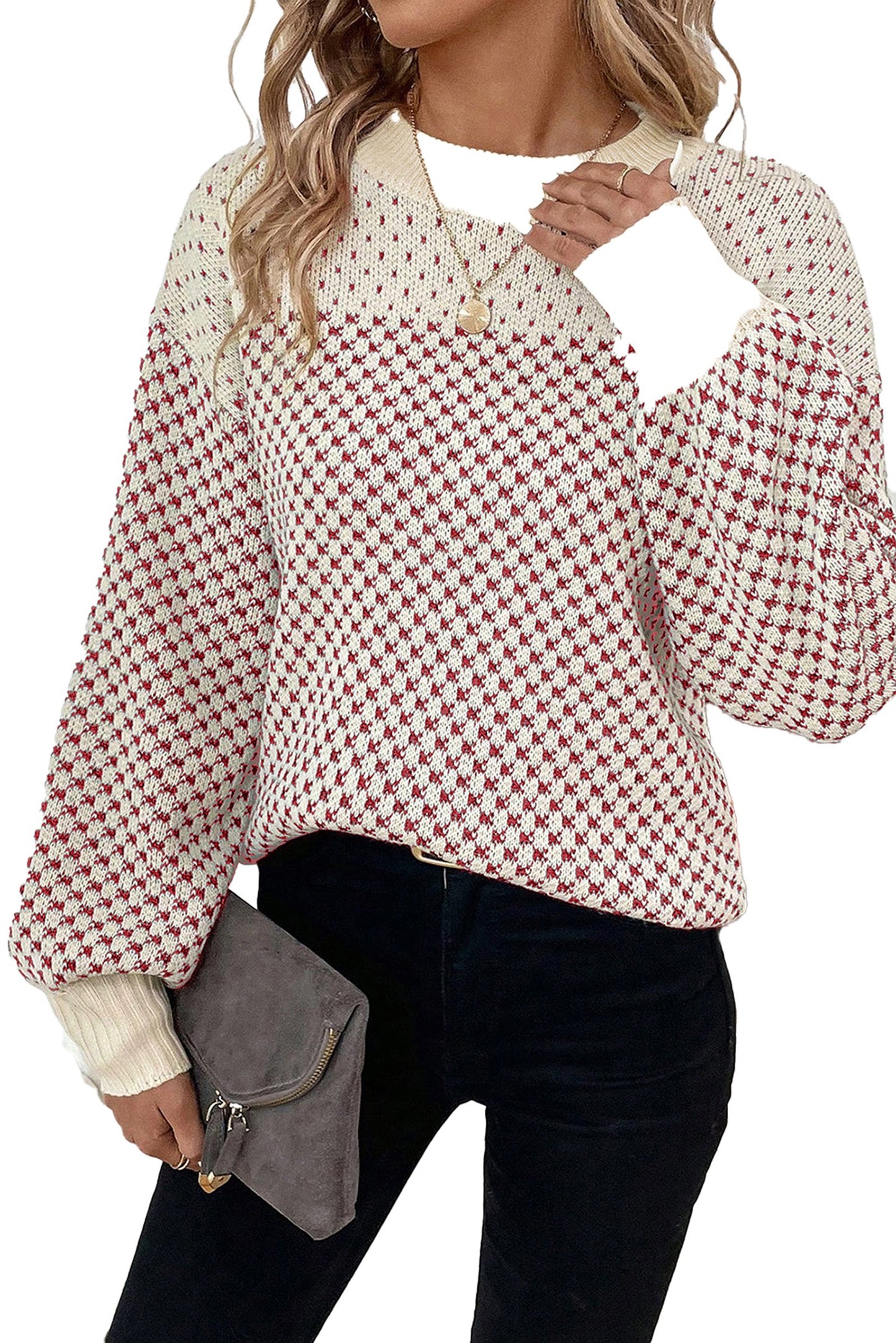 Black Contrast Lantern Sleeve Sweater