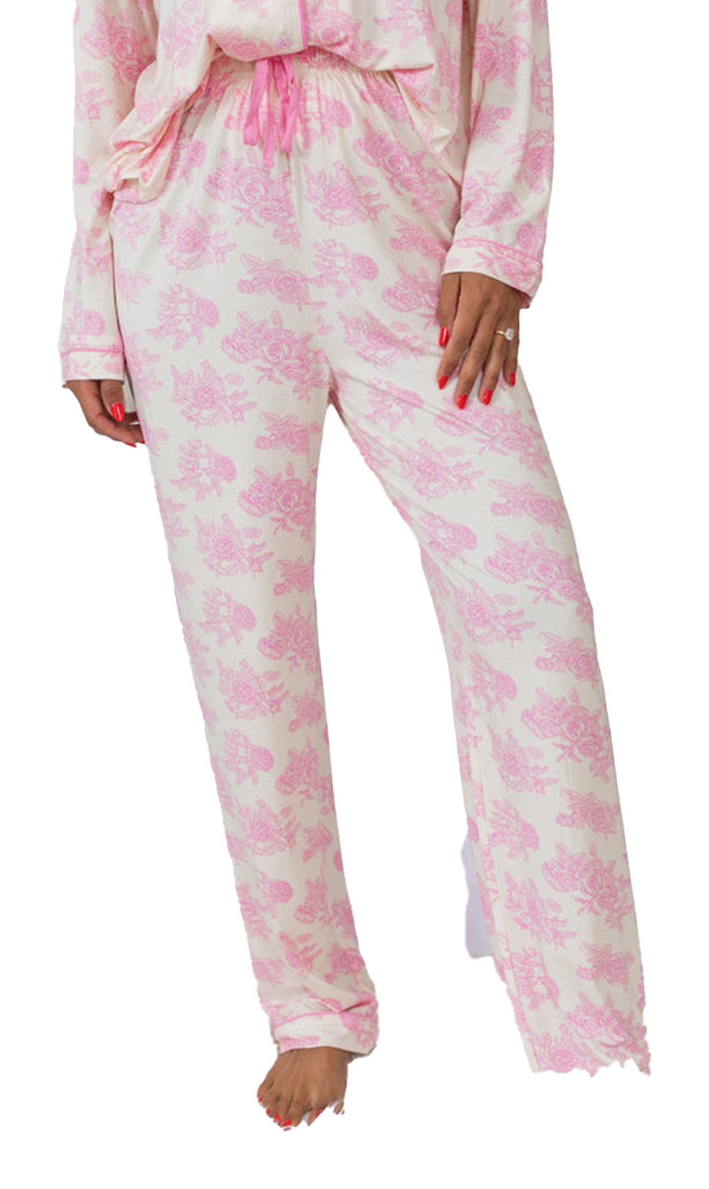 Pink Floral Pajamas Set For Women