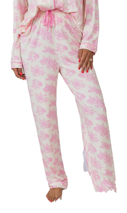 Pink Floral Pajamas Set For Women