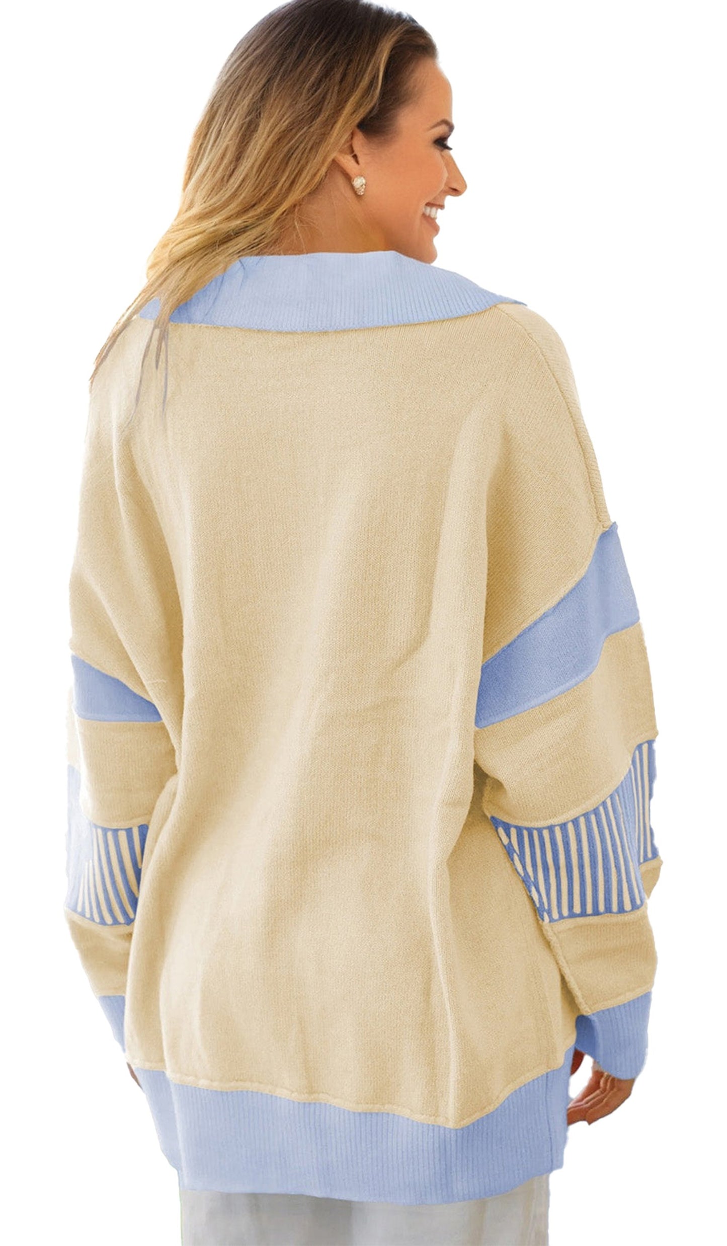 Sky Blue Color Block Knit Sweater