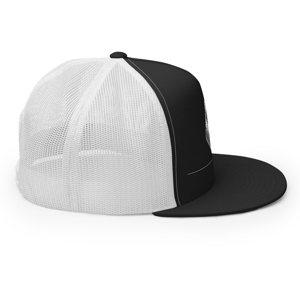 LuckeLadybug egyptian queen trucker hat with black front and white mesh back panel
