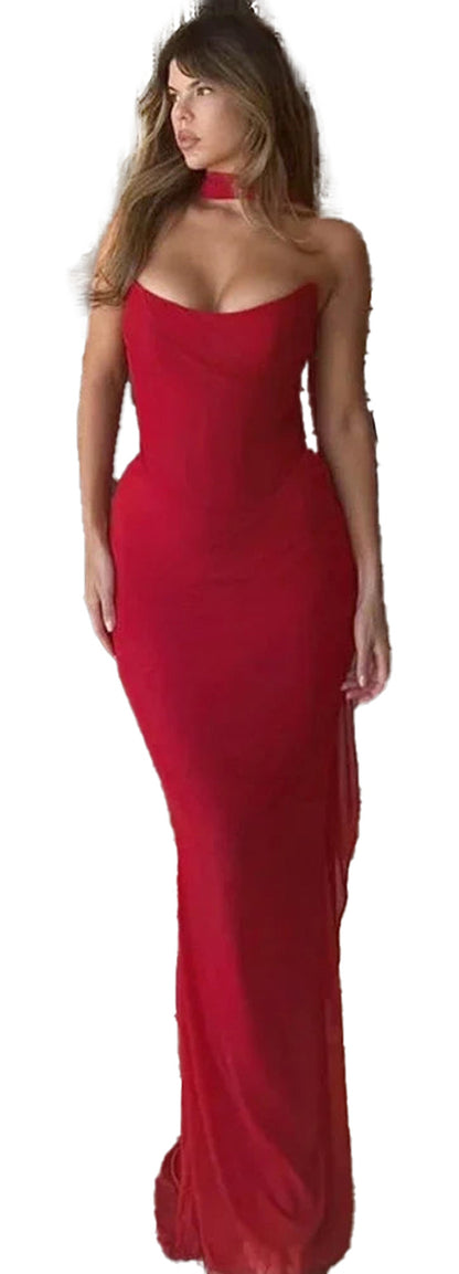 Elegant 2 piece wedding guest dress in red featuring a stylish strapless design for formal occasions