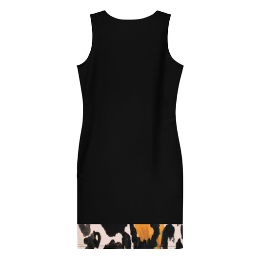 LuckeLadybug elegant fitted black dress bodycon style with sleeveless design and patterned hem