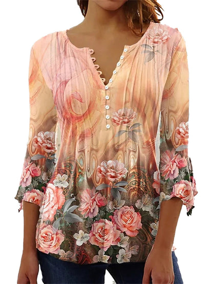 Elegant Floral Long Sleeve Blouse