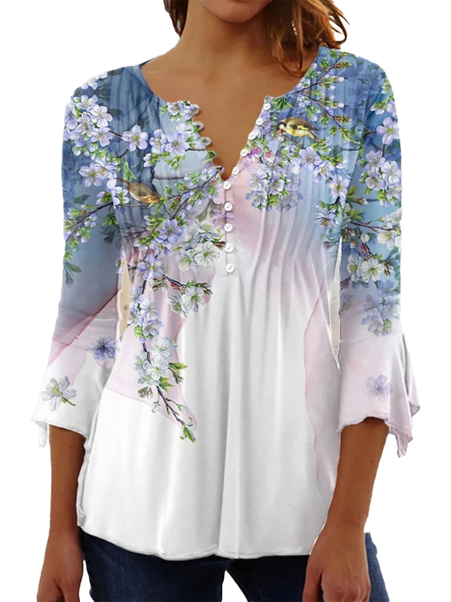 Elegant Floral Long Sleeve Blouse
