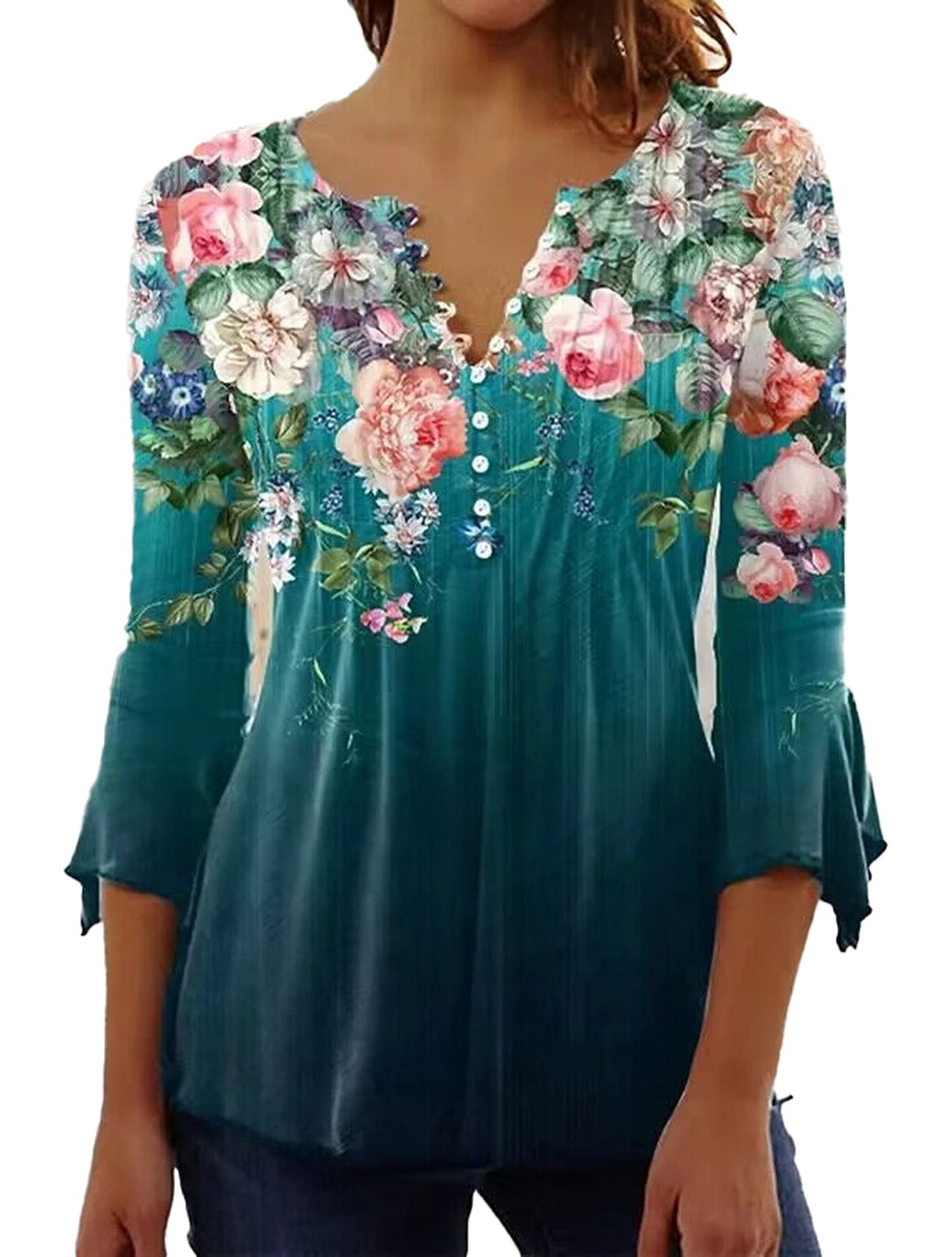 Elegant Floral Long Sleeve Blouse