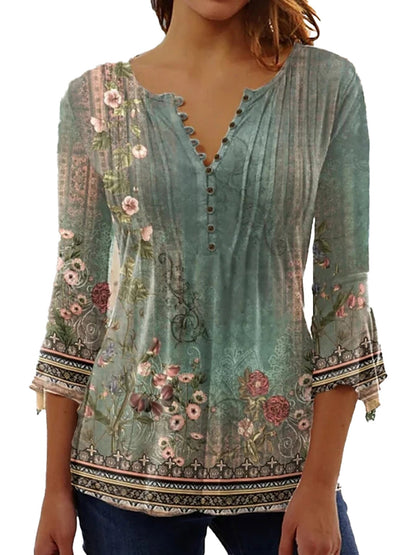 Elegant Floral Long Sleeve Blouse