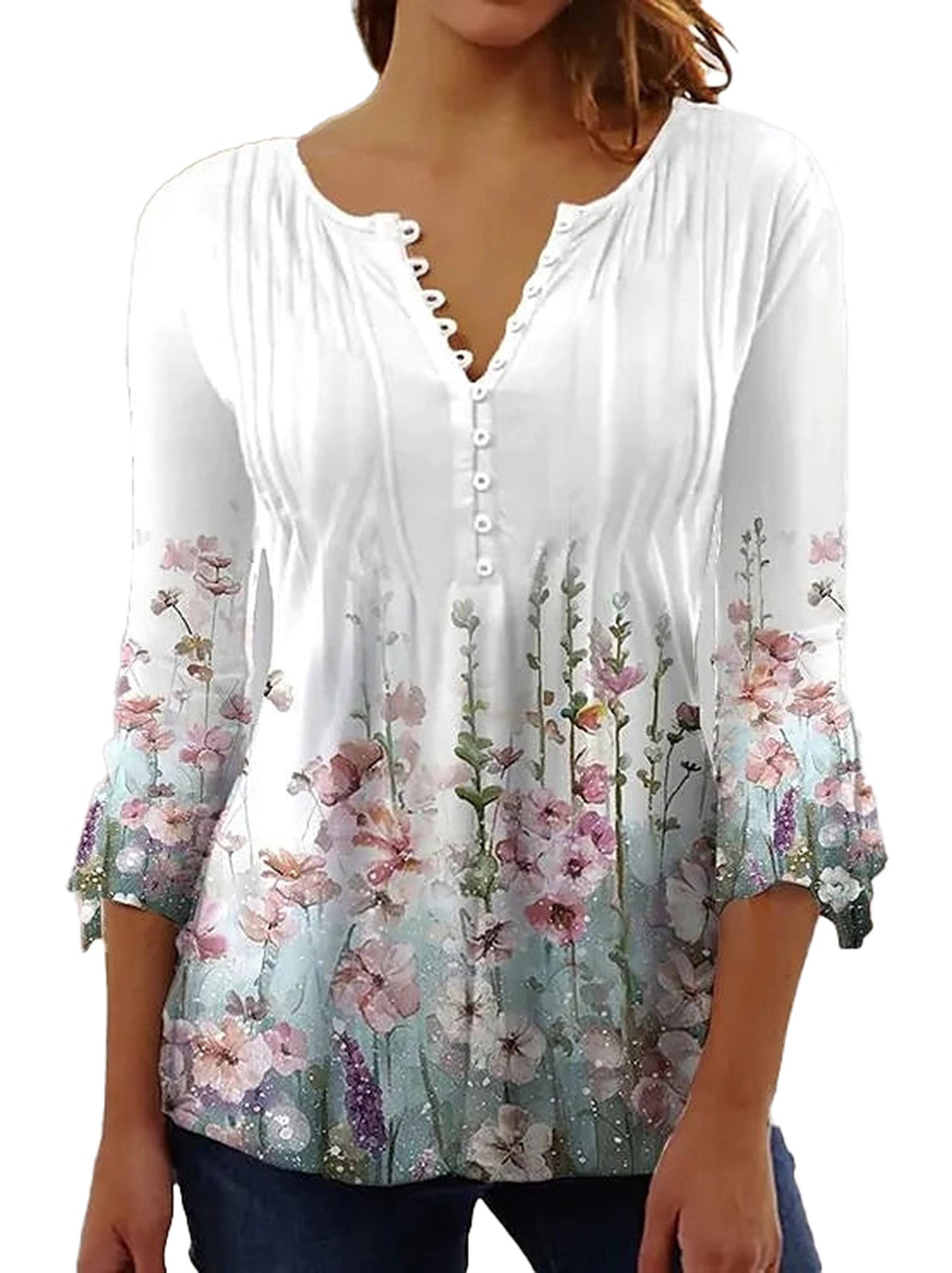 Elegant Floral Long Sleeve Blouse