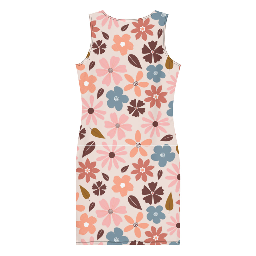LuckeLadybug elegant floral print dress bodycon style with multicolor flower pattern on light background