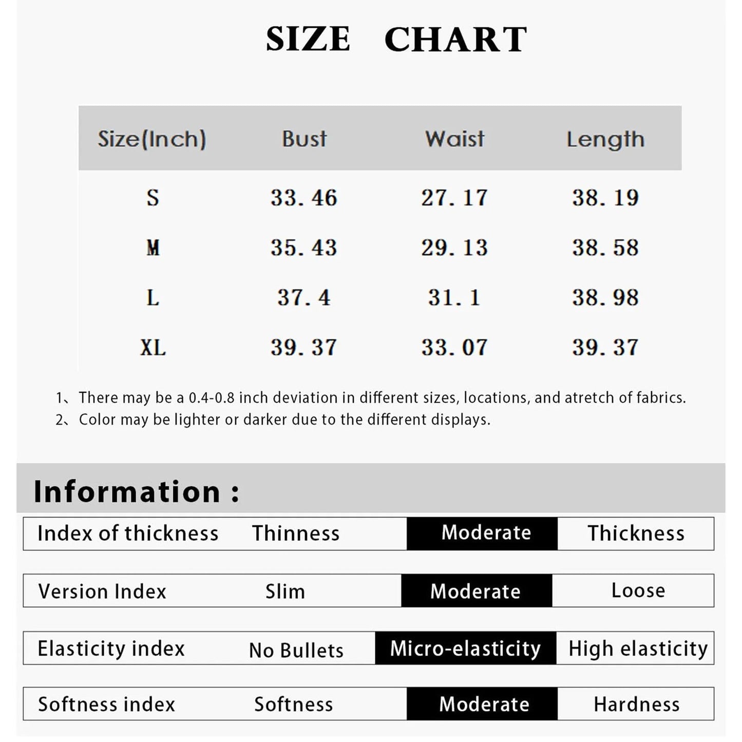 Size chart for elegant short dress for women including measurements for S, M, L, and XL