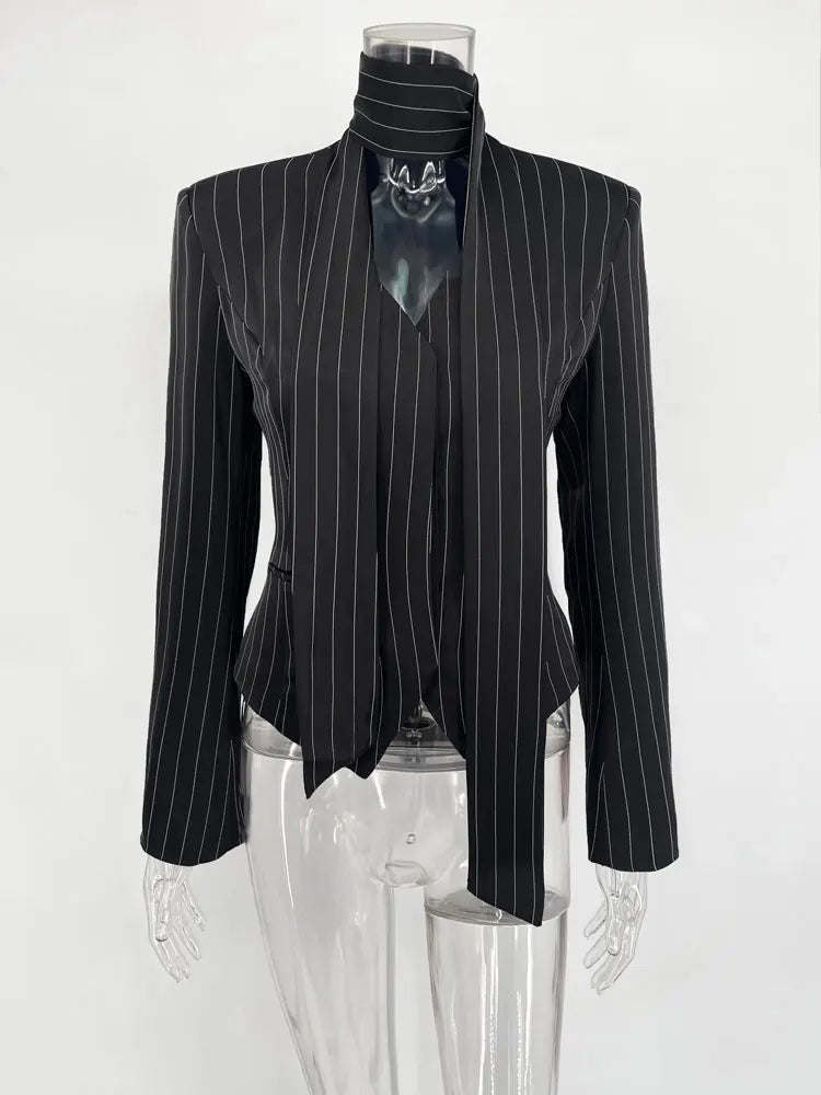 Elegant striped suit coat for women with a chic design and tailored fit for stylish occasions