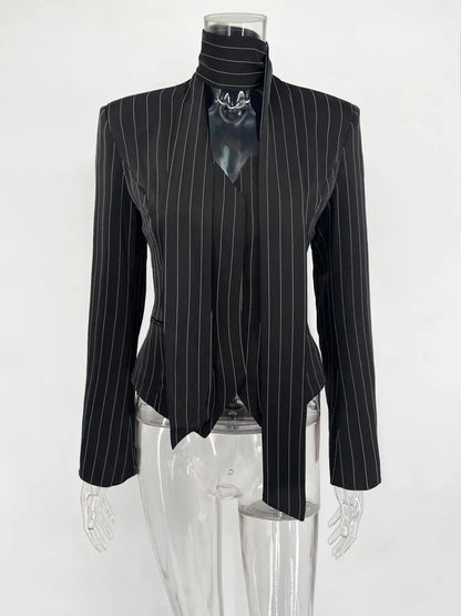 Elegant striped suit coat for women with a chic design and tailored fit for stylish occasions