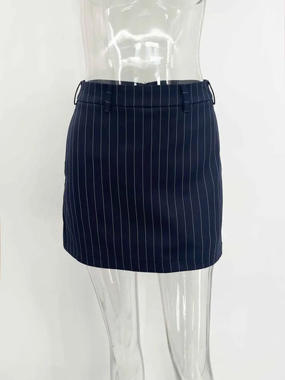 Elegant striped suit coat for women featuring a sleek design and tailored fit.