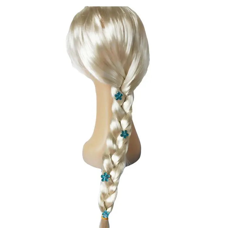 Long blonde wig with braid and flower accents for Elsa costume for girls