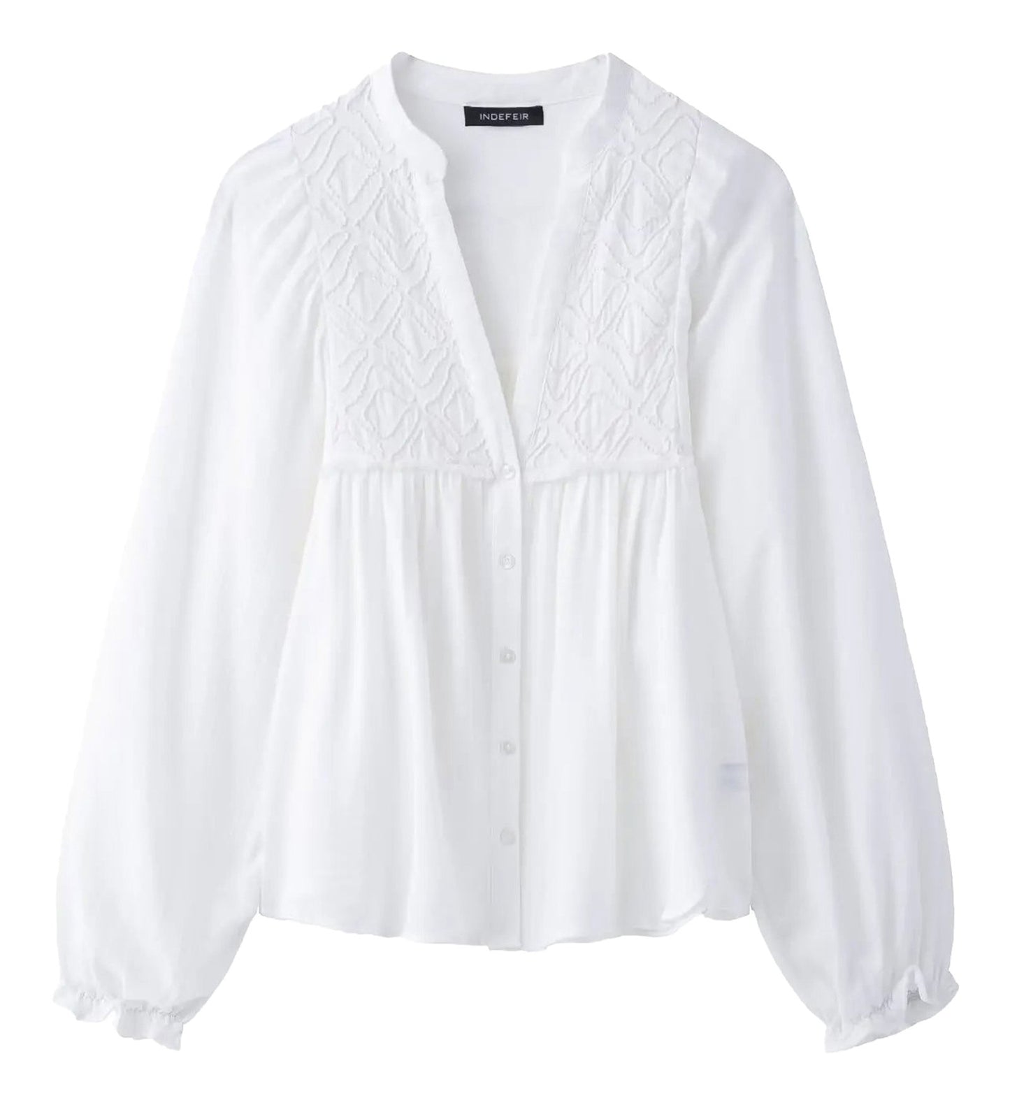 LuckeLadybug LLC embroidered white blouse for women with a stylish design and button closure