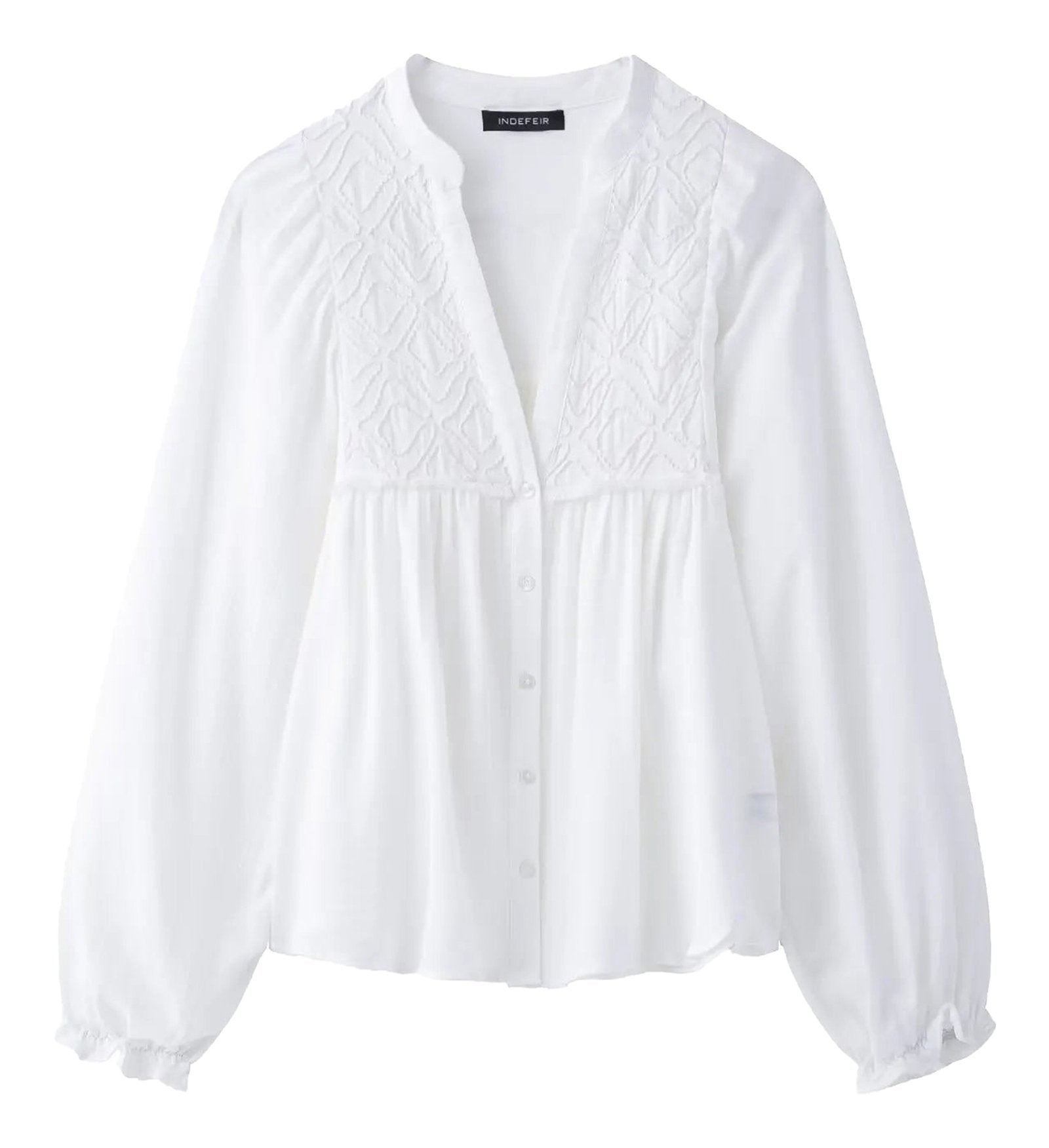 LuckeLadybug LLC embroidered white blouse for women with a stylish design and button closure