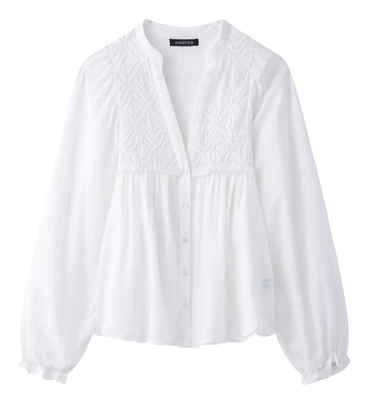 LuckeLadybug LLC embroidered white blouse for women with a stylish design and button closure