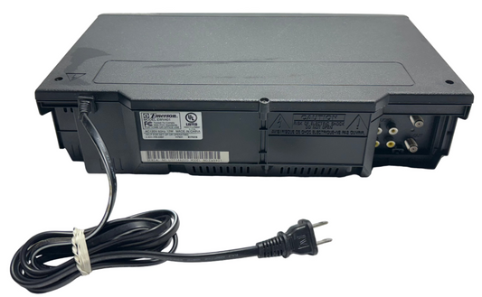 Back view of the Emerson EWV401 VCR showing connections and power cord for easy setup