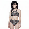 LuckeLadybug emo swimsuit featuring a stylish skull and heart design with a trendy high-waisted cut