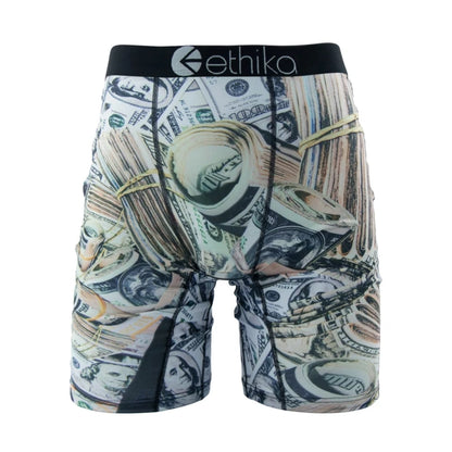 Ethika men's boxer briefs featuring a money print design for a stylish and comfortable fit
