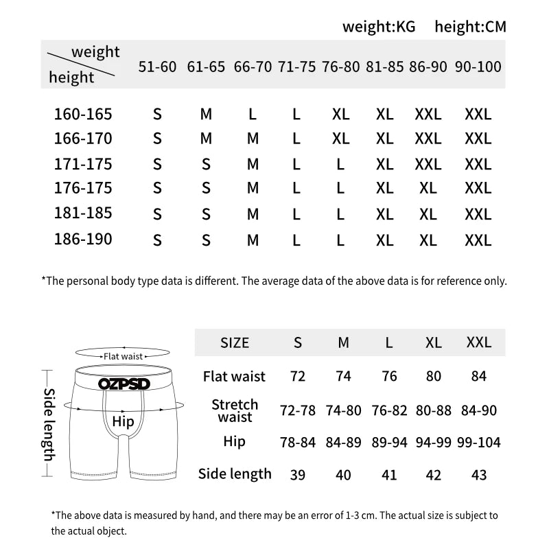 Sizing chart for Ethika men's boxer briefs with measurements for waist and hip sizes