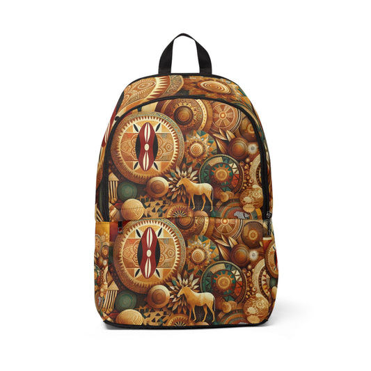 LuckeLadybug ethnic print backpack for women with detailed tribal patterns and warm earth tones