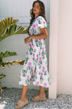 Sky Blue Floral Maxi Dress Tiered V-Neck