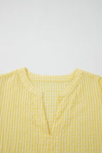 Dusk Blue Gingham Textured Bow Tie Short Sleeve Tiered Midi Dress