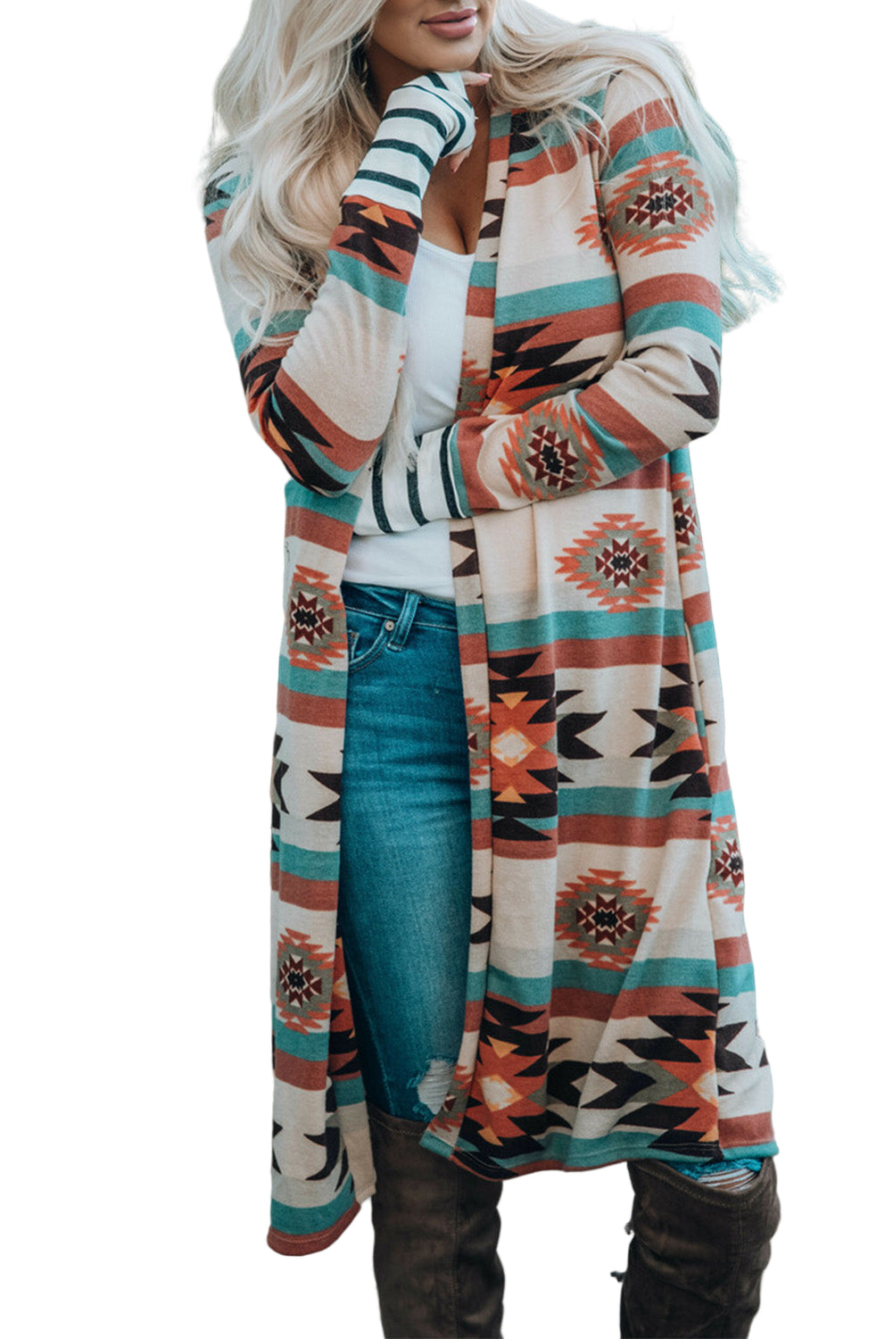 Multicolor Geometric Cardigan For Trendy Style