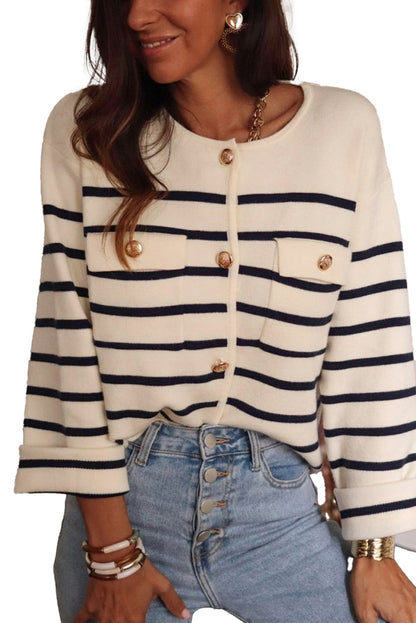 Black Stripe Buttoned Cardigan Sweater