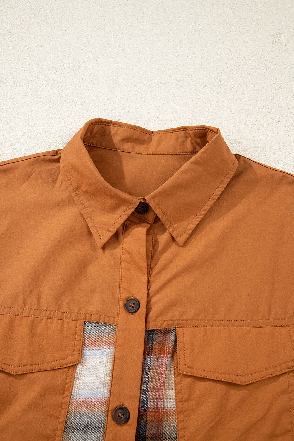 Khaki Plaid Tunic Dress Button Front