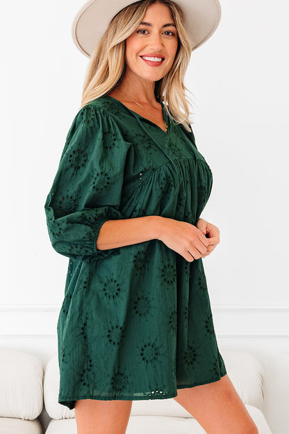Embroidered Eyelet Mini Dress, Puff Sleeve