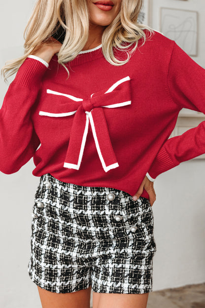 Red Bow Accent Holiday Sweater