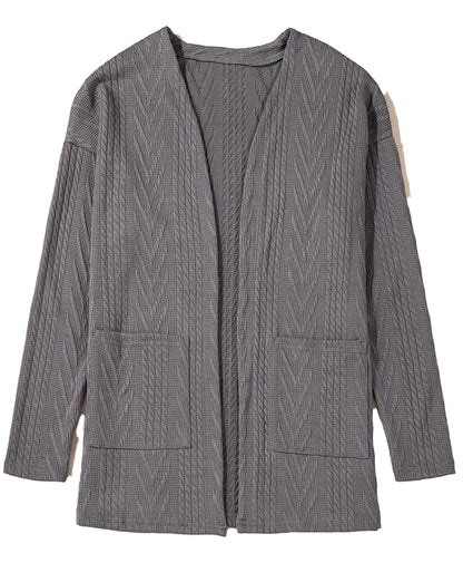 Solid Textured Open Front Cardigan