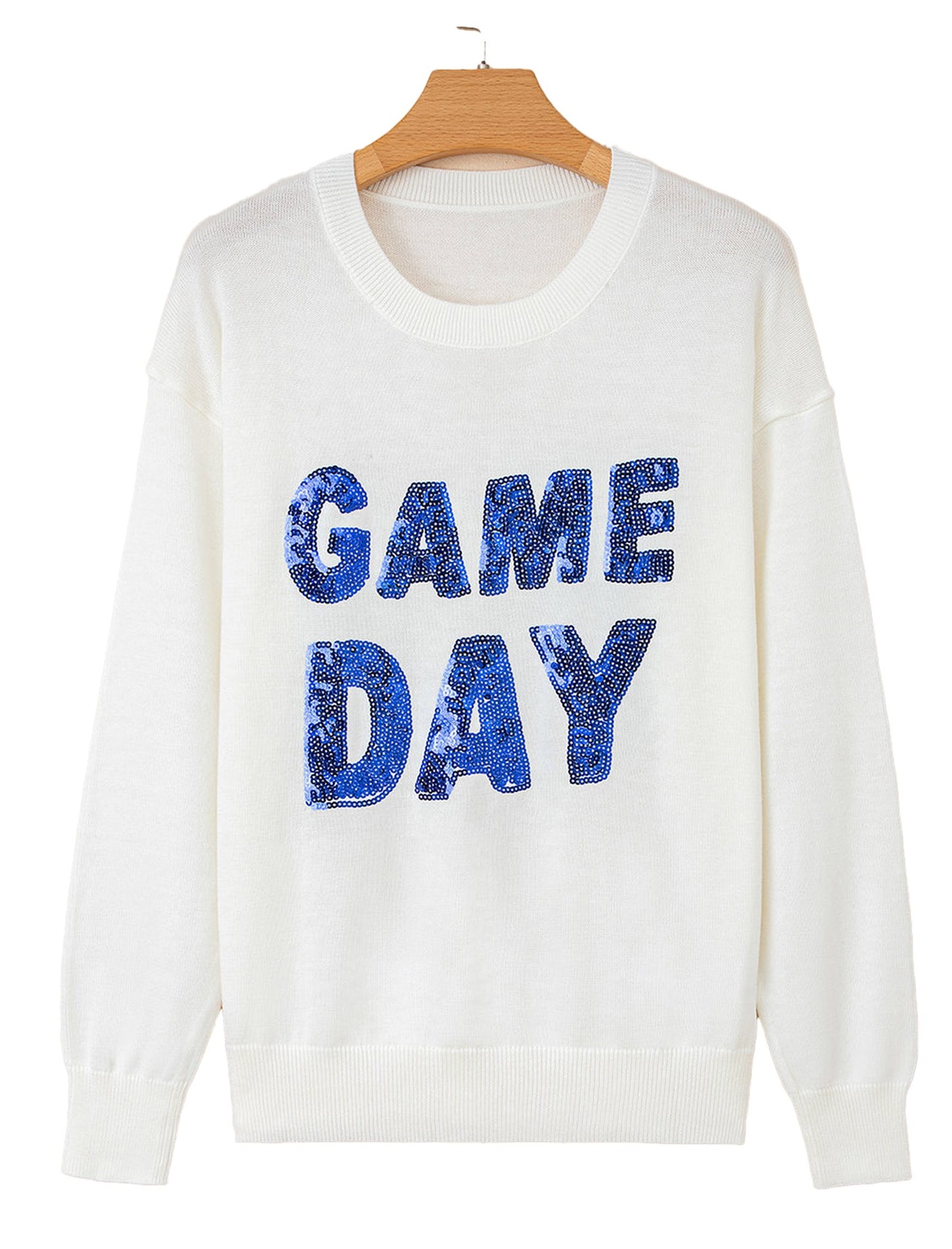 White Game Day Sequin Sweater